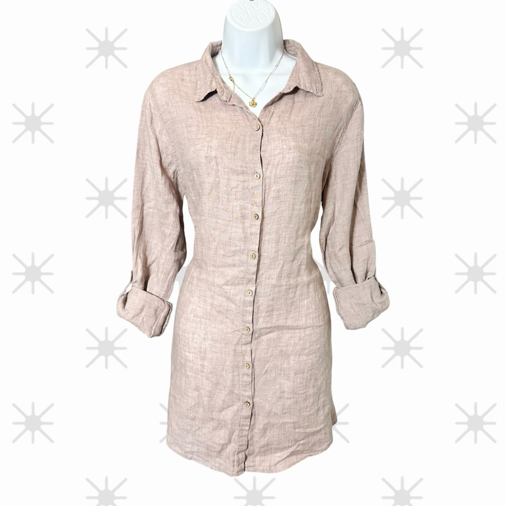 Sigurd Olson 100% Linen Size Large Button Down Shirt Tunic Mauve Comfy Dress